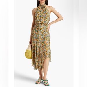 Veronica Beard floral halter neck handkerchief hem maxi dress